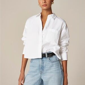 J.Crew Etienne Cotton Poplin Cropped Button-Up Shirt – white Small